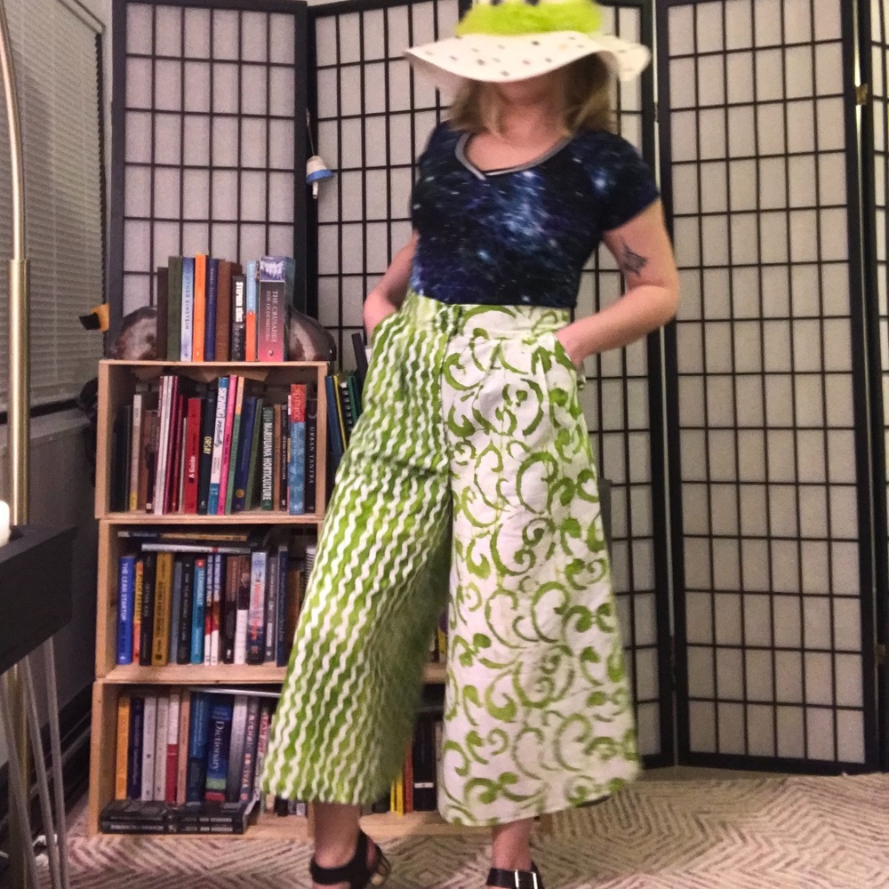 Unique asymmetrical green pants